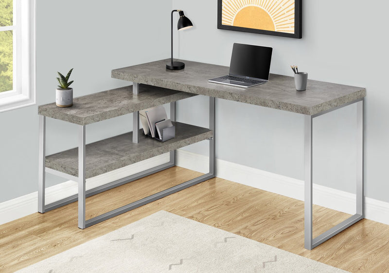 Bureau en forme de L Andrea de 60 po avec tablette - gris