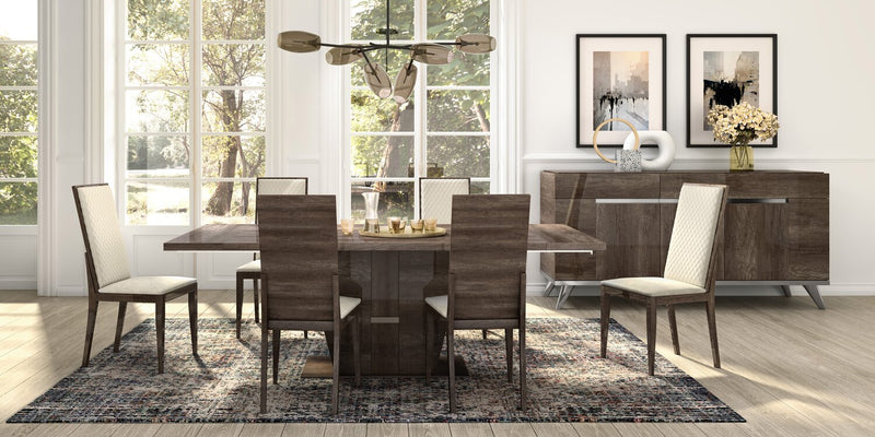 Ensemble de salle à manger Gino 7 pièces avec table et 6 chaises - fabriqué en Italie, rallonge de 63 po à 86 po (L), moderne - brun