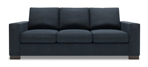 Sofa personnalisable Track de Sofa Lab de 85 po fabriqué au Canada en tissu d’apparence lin avec accoudoirs rectilignes - bleu Luna Sailor