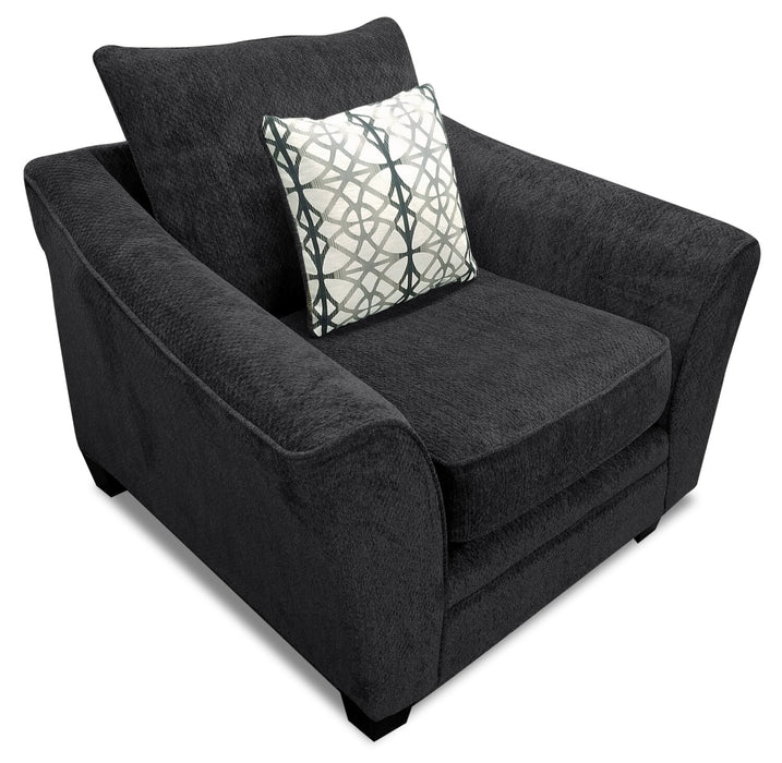 Fauteuil Febe de 49 po fabriqué au Canada en tissu de chenille avec accoudoirs évasés et pattes en bois - gris anthracite