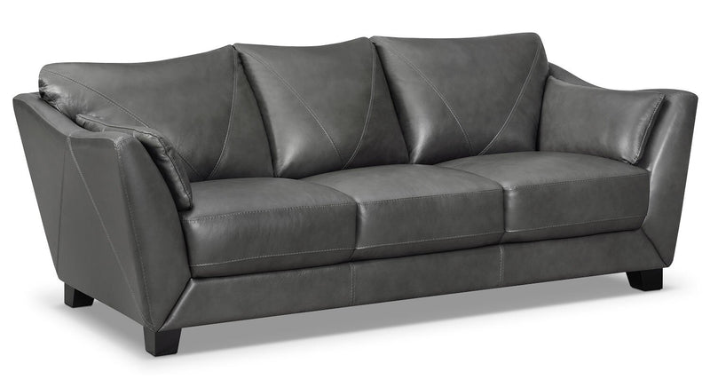 Sofa Lusso de Château d’Ax de 92 po en cuir véritable à 100 % avec pattes en bois - gris anthracite
