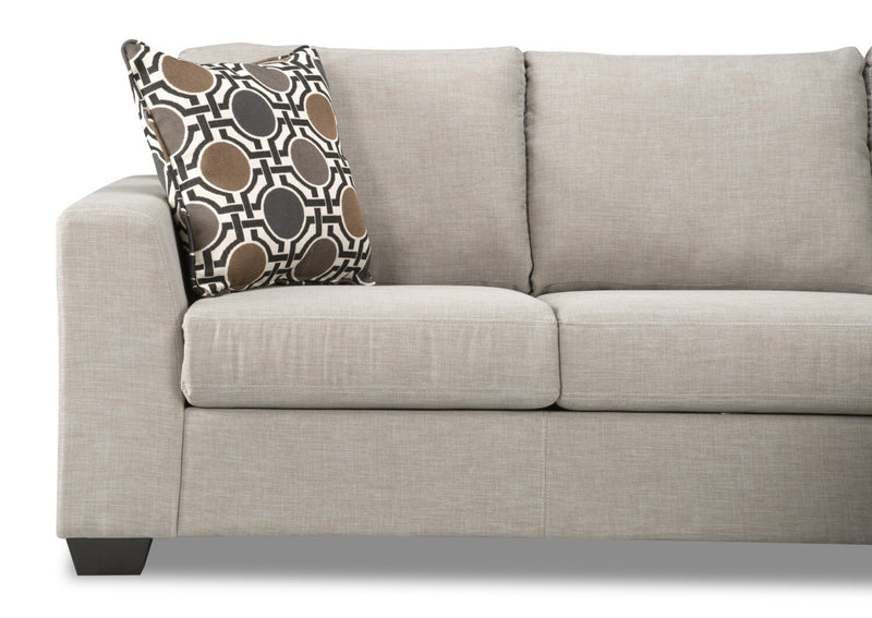 Sofa sectionnel réversible Nina 2 pièces fabriqué au Canada en tissu d’apparence lin avec coussins décoratifs - taupe