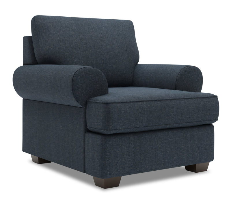 Fauteuil Roll de Sofa Lab personnalisable de 42 po fabriqué au Canada en tissu d’apparence lin avec accoudoirs enroulés - bleu Luna Sailor