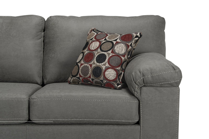 Sofa sectionnel de gauche Morty 2 pièces fabriqué au Canada en tissu d’apparence cuir avec coussins décoratifs - gris