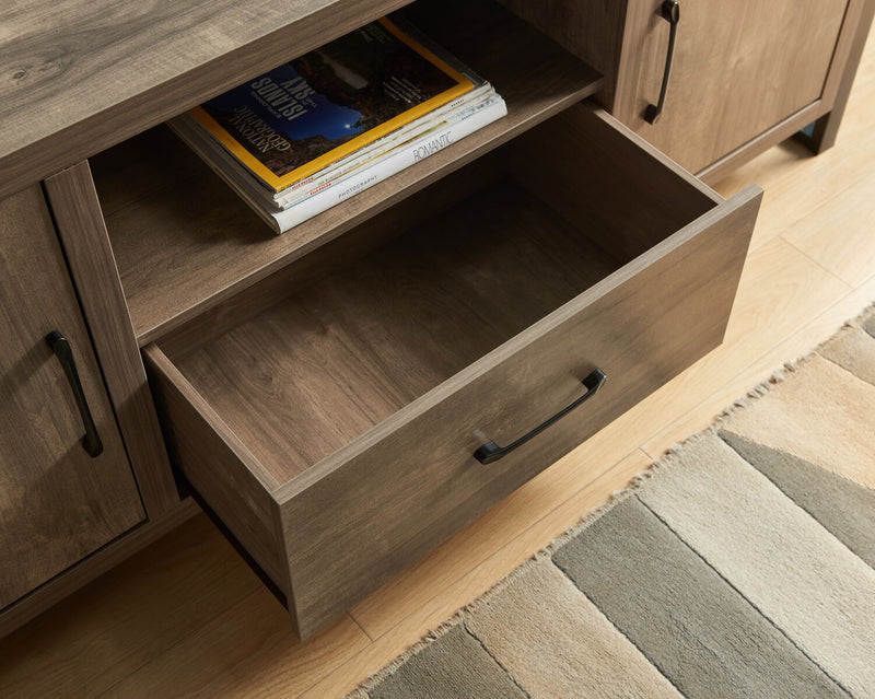 Meuble pour téléviseur moderne Alvin de 64 po avec rangement et système de gestion des câbles pour téléviseurs jusqu’à 70 po - noisette