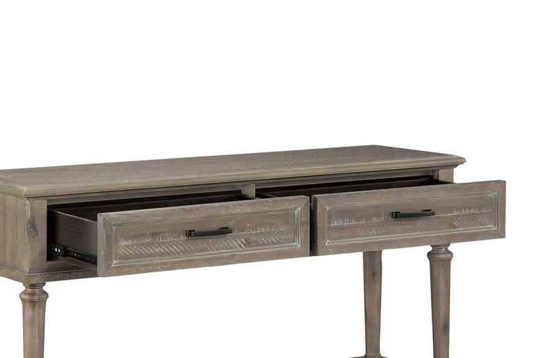 Table de salon rustique Winston de 54 po avec rangement et tablette - brun clair avec fini bois de grève