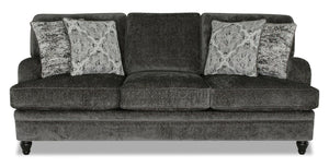 Sofa Bellmont de 89 po fabriqué au Canada en tissu de chenille avec coussins réversibles et pattes en bois - gris anthracite