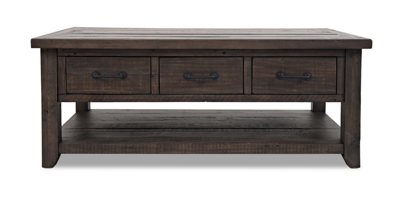 Table à café rustique Morgan de 48 po avec rangement, tablette et roulettes - brun foncé avec bois recyclé