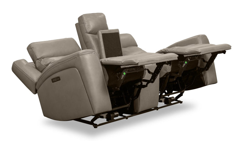 Causeuse à inclinaison électrique Prescott de Scott Living de 79 po en cuir véritable avec appuie-têtes électriques - grise