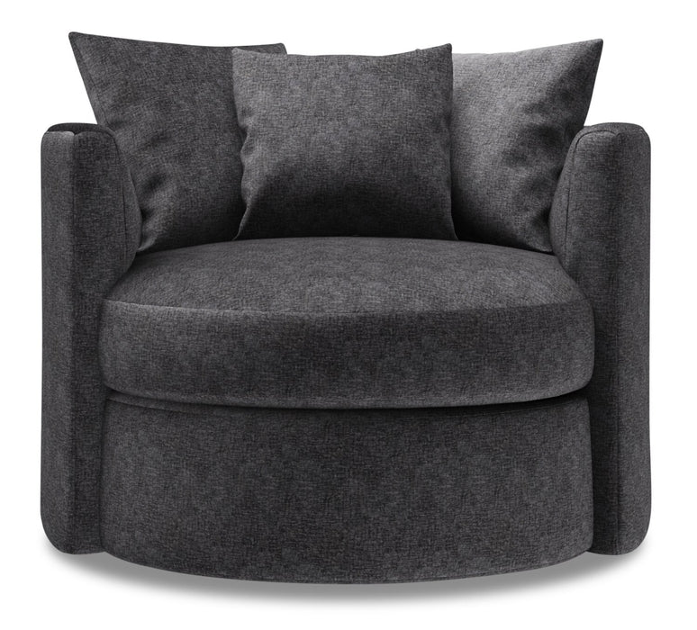 Fauteuil d’appoint pivotant Nest de Sofa Lab personnalisable de 41 po fabriqué au Canada en tissu de chenille - gris Luxury Charcoal