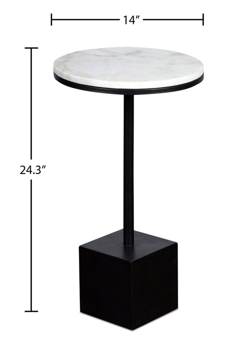 Table d'appoint Sabrina de 14 po - noire avec dessus en imitation de marbre blanc