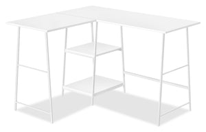 Bureau en forme de L Evlin de 42 po à tablettes - blanc