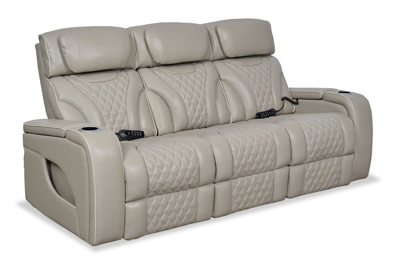 Sofa de massage à inclinaison électrique Elite de 86 po en cuir véritable avec appuie-têtes électriques et accoudoirs de rangement - gris