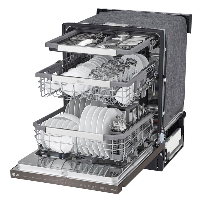 Lave-vaisselle intelligent encastré LG à 44 dBA de 24 po avec commandes sur le dessus et QuadWashMC Pro - acier inoxydable noir Smudge-ProofMD - LDPS6762D