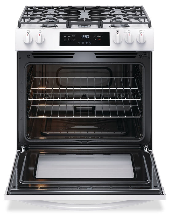 Cuisinière à gaz Frigidaire de 5,1 pi³ avec préchauffage rapide et surface de cuisson à 5 brûleurs - blanche - FCFG3062AW