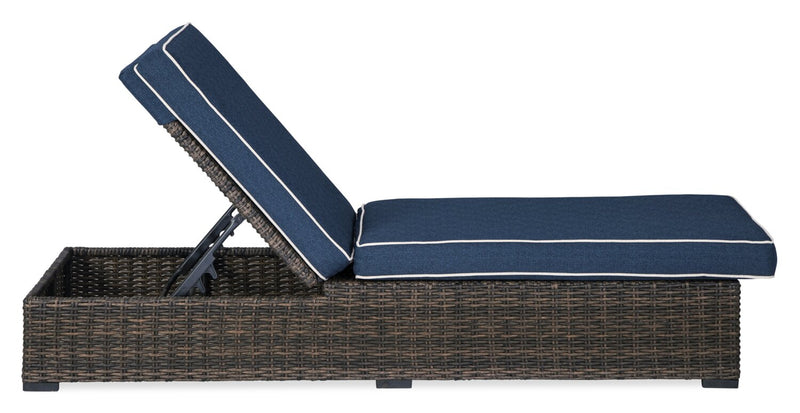 Chaise longue Hilo pour la terrasse à l’extérieur avec dossier réglable - résistante aux rayons UV et aux intempéries - bleue et brune