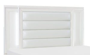 Tête de lit à panneau Max somptueuse en cuir végétalien avec éclairage à DEL, blanche - format très grand lit