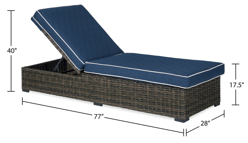 Chaise longue Hilo pour la terrasse à l’extérieur avec dossier réglable - résistante aux rayons UV et aux intempéries - bleue et brune
