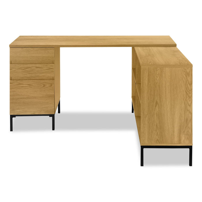 Bureau en forme de L Sean de 60 po à 3 tiroirs et 4 compartiments - chêne