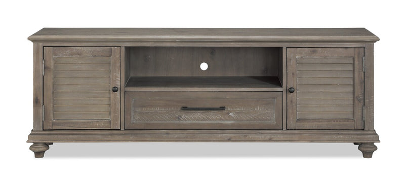 Meuble pour téléviseur moderne Winston de 72 po avec rangement et système de gestion des câbles pour téléviseurs jusqu’à 80 po - brun clair