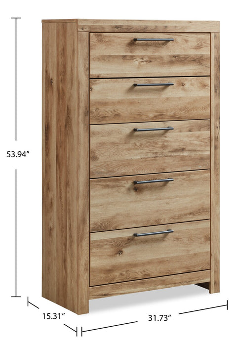 Commode verticale Derekson de 31,7 po (L) x 53,9 po (H) à 5 tiroirs pour la chambre à coucher - naturelle