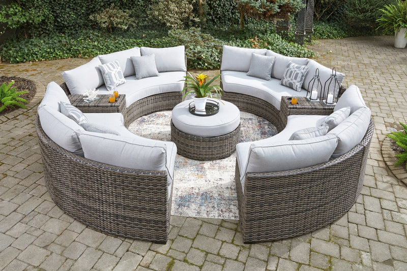 Grand pouf Lilo pour la terrasse à l’extérieur - osier en résine et tissu Nuvella, résistant aux rayons UV et aux intempéries - gris