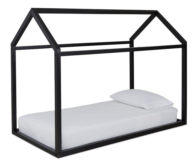 Lit maison Walt pour enfants, bois, noir - format lit simple