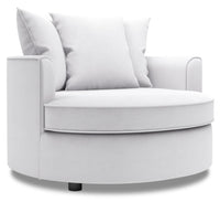  Fauteuil d’appoint enveloppant Sofa Lab de 48 po fabriqué au Canada en tissu d’apparence lin - blanc Pax Ice 