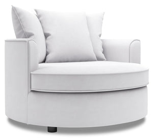 Fauteuil d’appoint enveloppant Sofa Lab personnalisable de 48 po fabriqué au Canada en tissu d’apparence lin - blanc Pax Ice