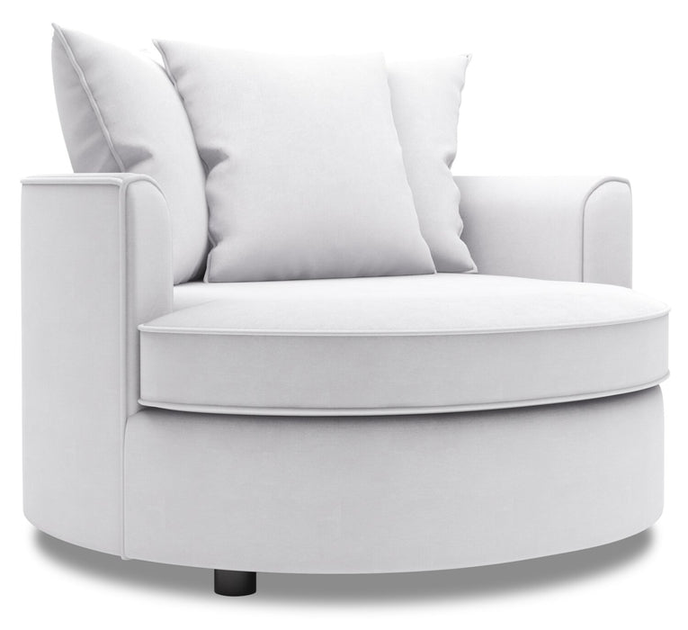 Fauteuil d’appoint enveloppant Sofa Lab personnalisable de 48 po fabriqué au Canada en tissu d’apparence lin - blanc Pax Ice