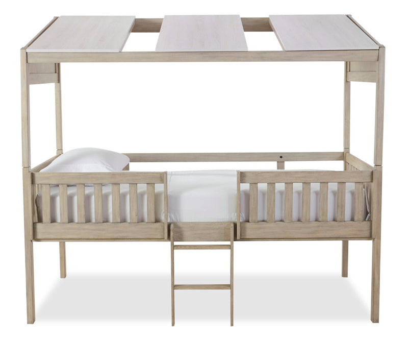 Lit mezzanine Colt avec toit, garde-corps et échelle pour enfants, naturel - format lit simple