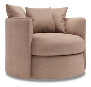 Fauteuil d’appoint pivotant Nest de Sofa Lab personnalisable de 41 po fabriqué au Canada en tissu d’apparence lin - brun Pax Wicker