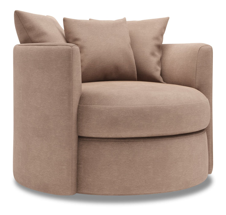 Fauteuil d’appoint pivotant Nest de Sofa Lab personnalisable de 41 po fabriqué au Canada en tissu d’apparence lin - brun Pax Wicker