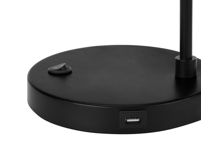 Lampe de travail et de bureau de 21 po en métal noir avec recharge USB