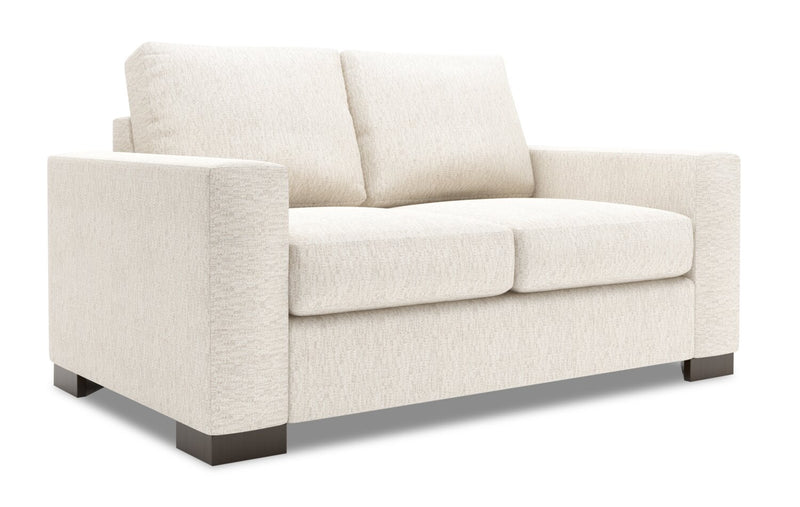 Causeuse personnalisable Track de Sofa Lab de 62 po fabriquée au Canada en tissu d’apparence lin avec accoudoirs rectilignes - beige Luxury Sand