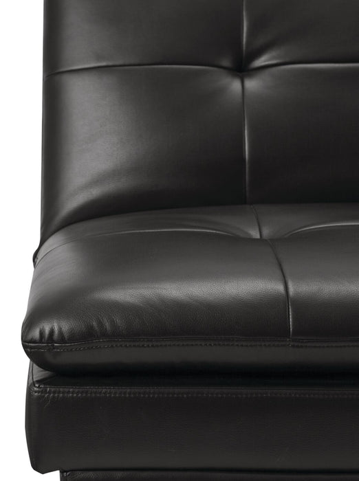 Futon June de 73,2 po en tissu d’apparence cuir avec mécanisme Klik Klak, pattes en métal et capitonnage - noir