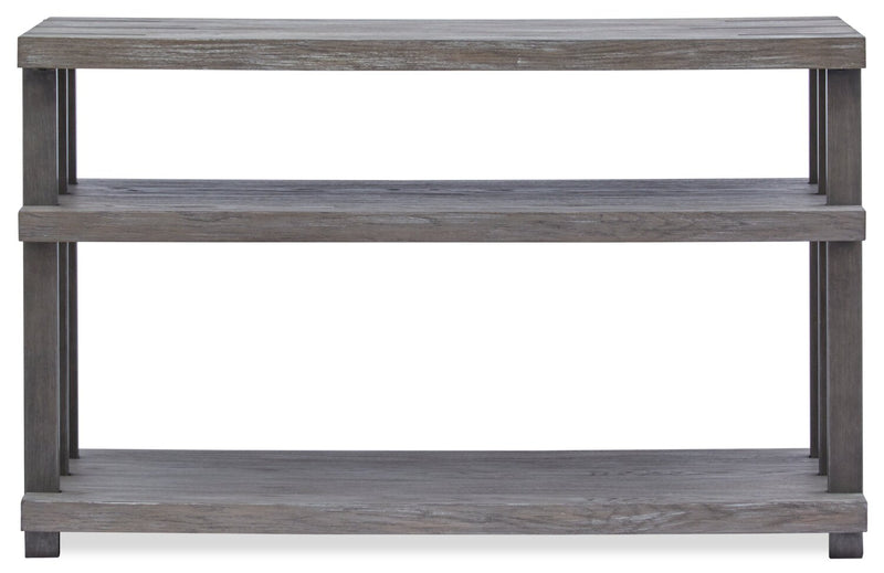 Table de salon moderne Eldridge de 48 po avec tablette - gris vieilli avec métal et bois