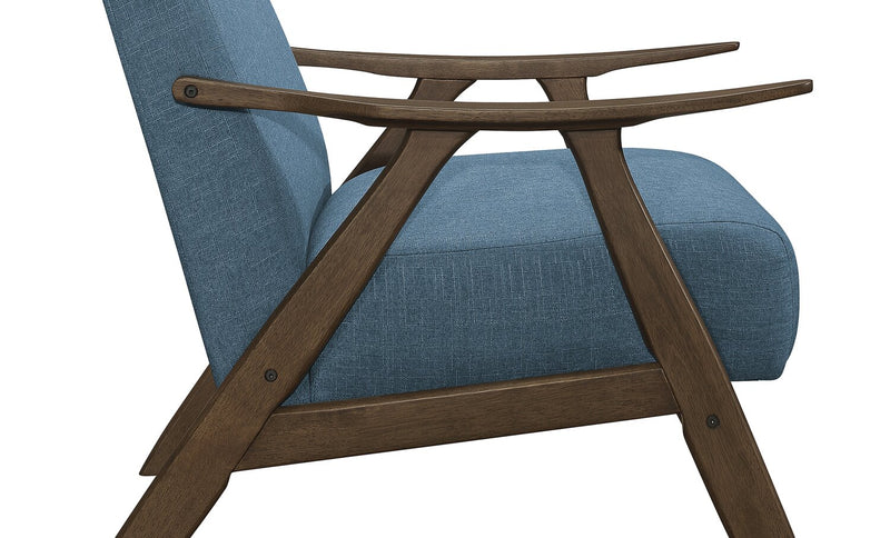 Fauteuil d’appoint Kyra de 28,5 po en tissu d’apparence lin avec accoudoirs courbés et armature en bois - bleu