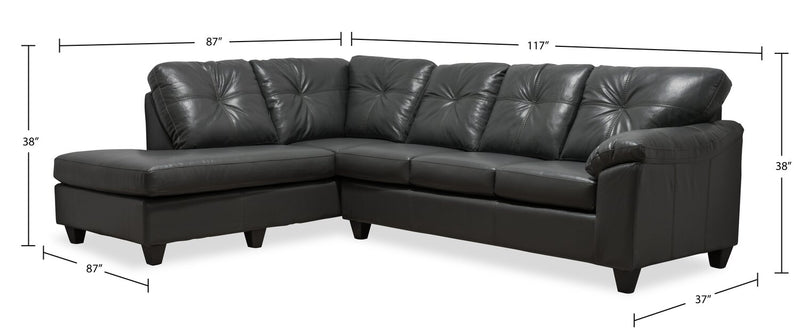 Sofa sectionnel de gauche Addison 2 pièces fabriqué au Canada en tissu d’apparence cuir avec coussins de siège amovibles - gris