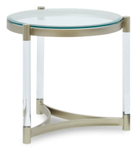 Table de bout ronde moderne Silas de 25,5 po avec dessus en verre - platine avec métal et acrylique