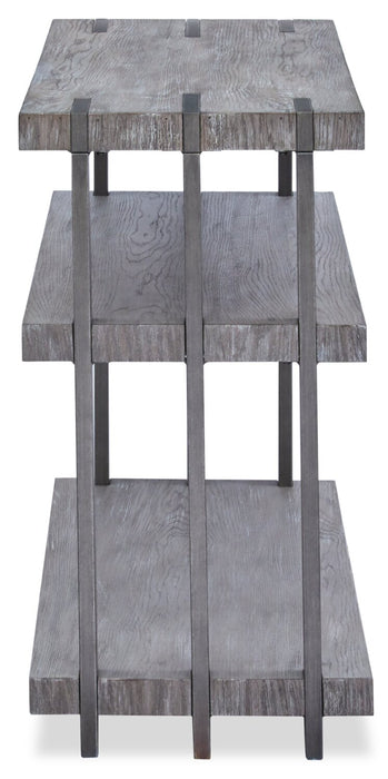 Table de salon moderne Eldridge de 48 po avec tablette - gris vieilli avec métal et bois