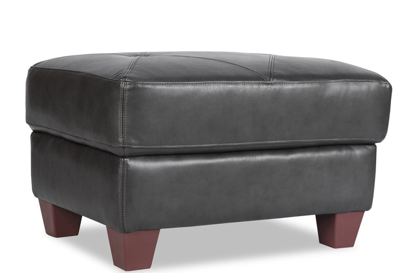 Pouf Vita de Château d’Ax de 31 po en cuir 100 % véritable avec coutures à motif de diamant et pattes en bois - gris anthracite