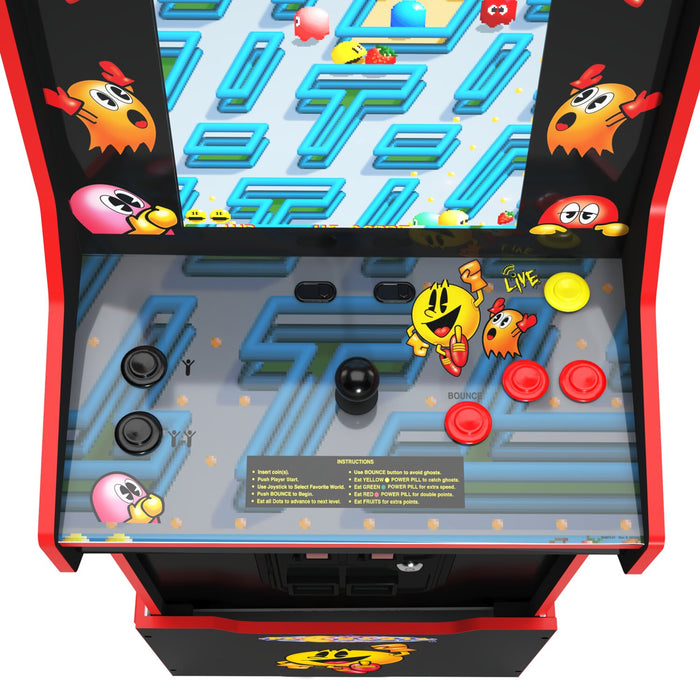 Borne d'arcade édition Bandai Namco Legacy PAC-MANIAMC de Arcade1Up avec plateforme