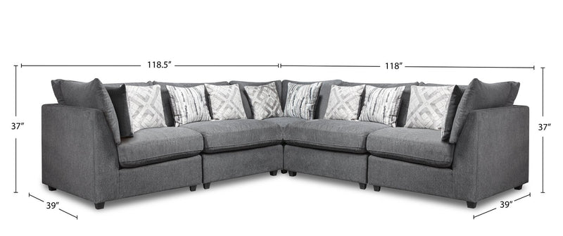 Sofa sectionnel modulaire Evolve de Scott Living 5 pièces en tissu d’apparence lin avec coussins en duvet et plumes - gris anthracite