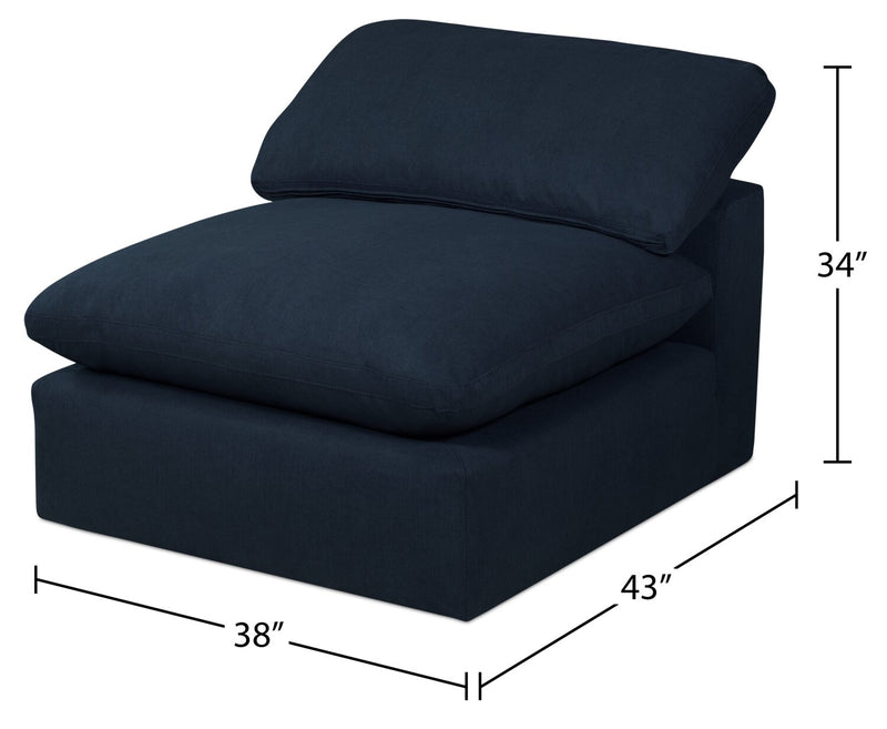 Fauteuil modulaire sans accoudoirs Eclipse de 38 po en tissu d’apparence lin avec coussins réversibles en duvet et plumes - bleu marine