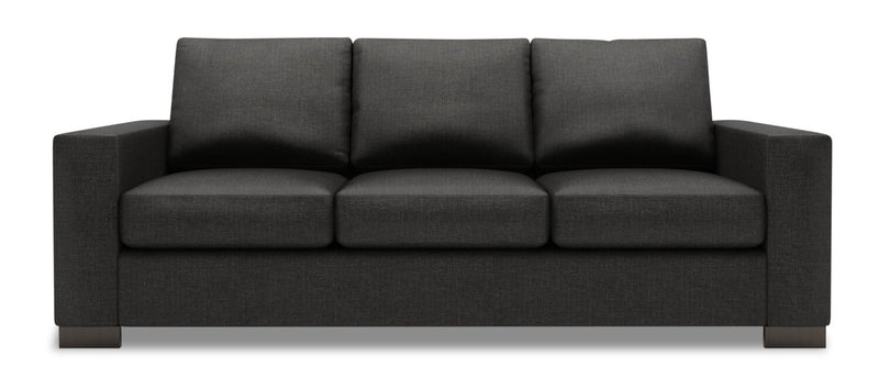 Sofa-lit personnalisable Track de Sofa Lab de 85 po fabriqué au Canada en tissu d’apparence lin avec accoudoirs rectilignes - gris Luna Kohl