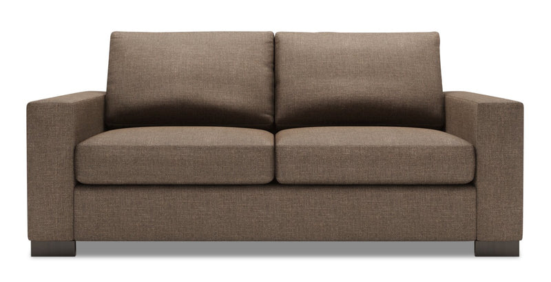Sofa personnalisable Track de Sofa Lab de 75 po de format condo fabriqué au Canada en tissu d’apparence lin avec accoudoirs rectilignes - brun Luna Praline