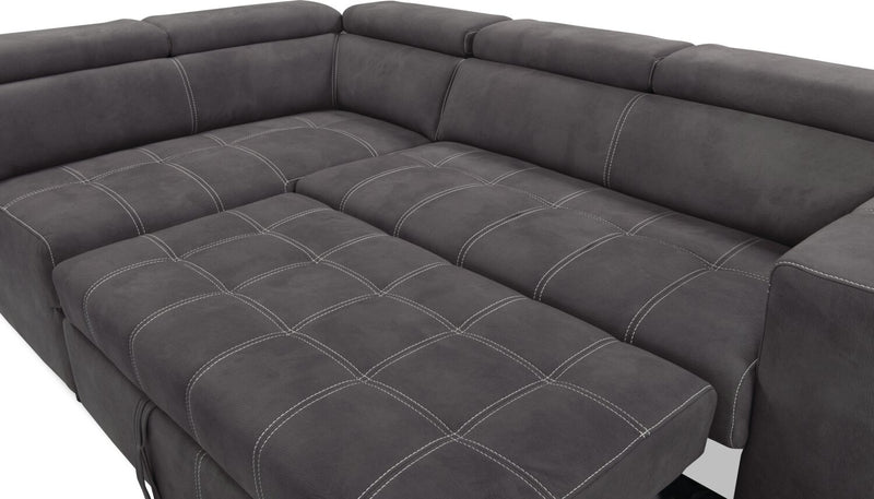 Sofa-lit sectionnel de gauche Drake 3 pièces en tissu de suédine avec pouf de rangement - gris ciment