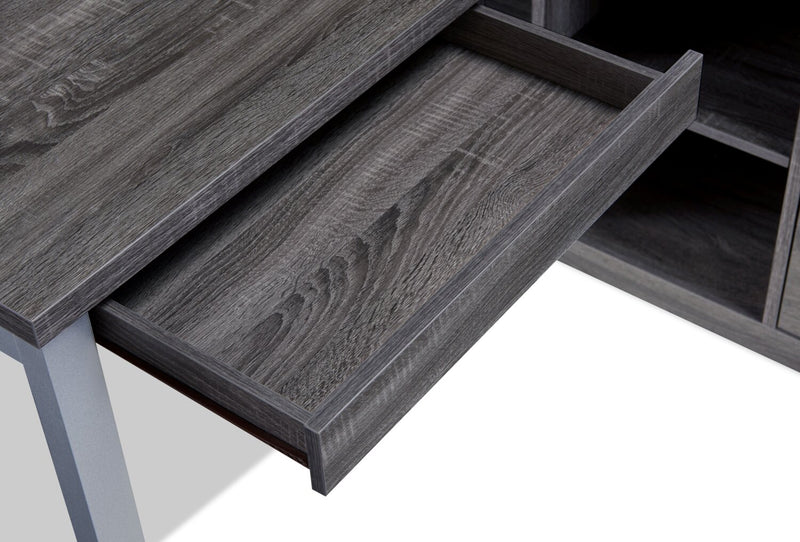Bureau en coin réversible Owen de 55 po à 4 tiroirs et compartiments - gris vieilli
