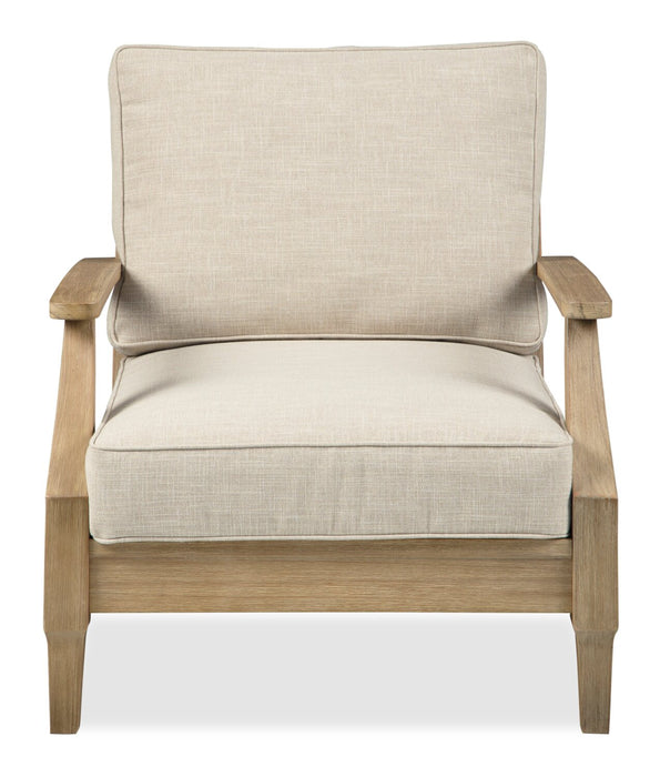 Fauteuil Juno pour la terrasse à l’extérieur - eucalyptus et tissu Nuvella, résistante aux rayons UV et aux intempéries - naturelle et beige